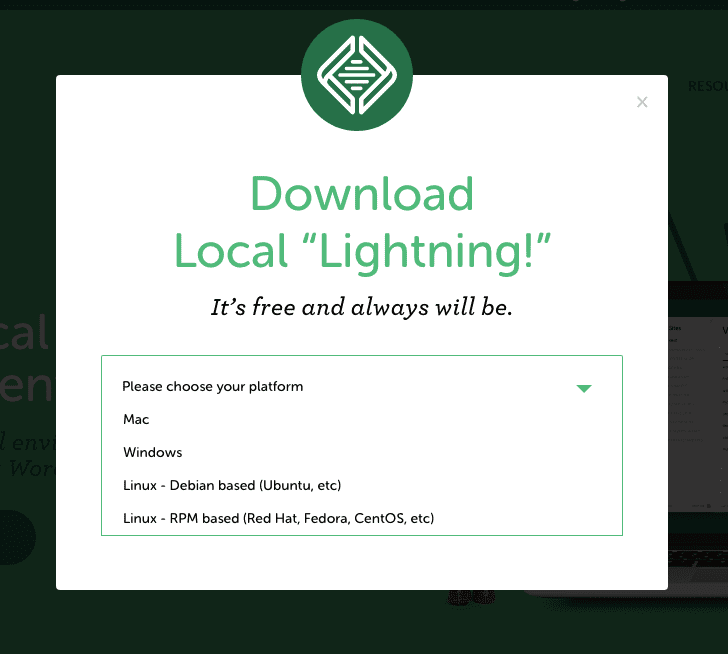 [local by flywheel] [ FREE DOWNLOAD ]をクリック。アプリケーションをダウンロードします。利用しているPCの種類を聞かれます。